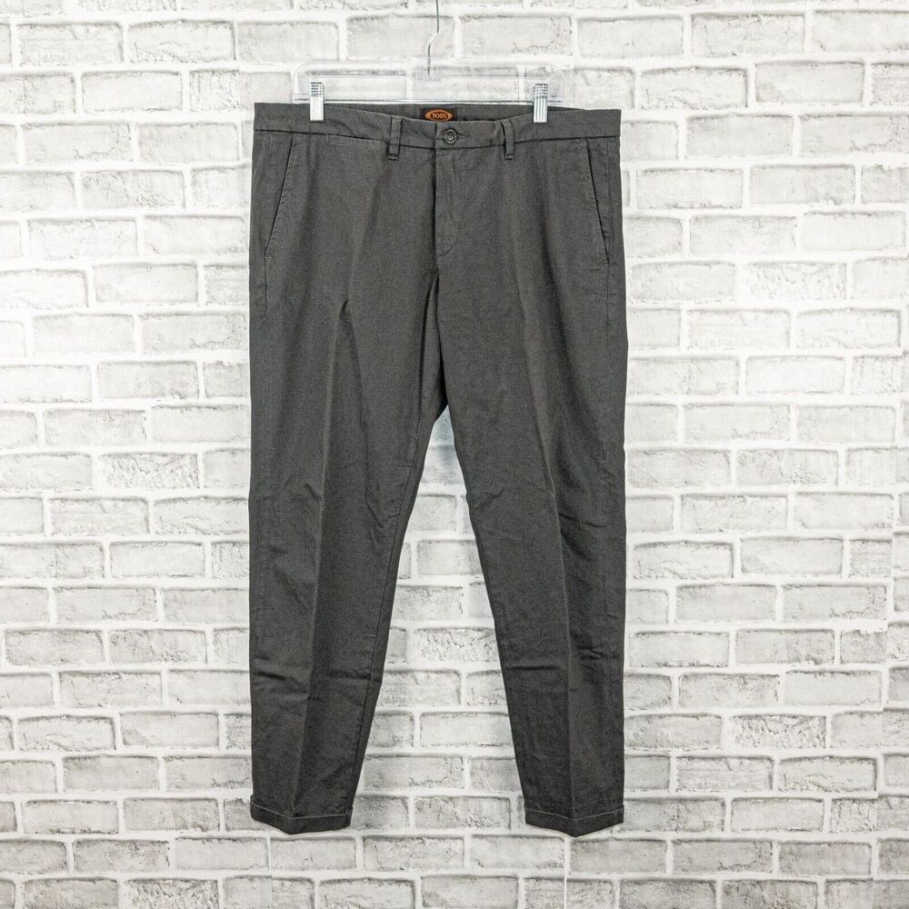 TOD'S Men's Chino Pants in Gray textured Size 38 Made in Italy